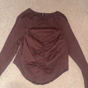 Brown Long Sleeve Cut Out Top